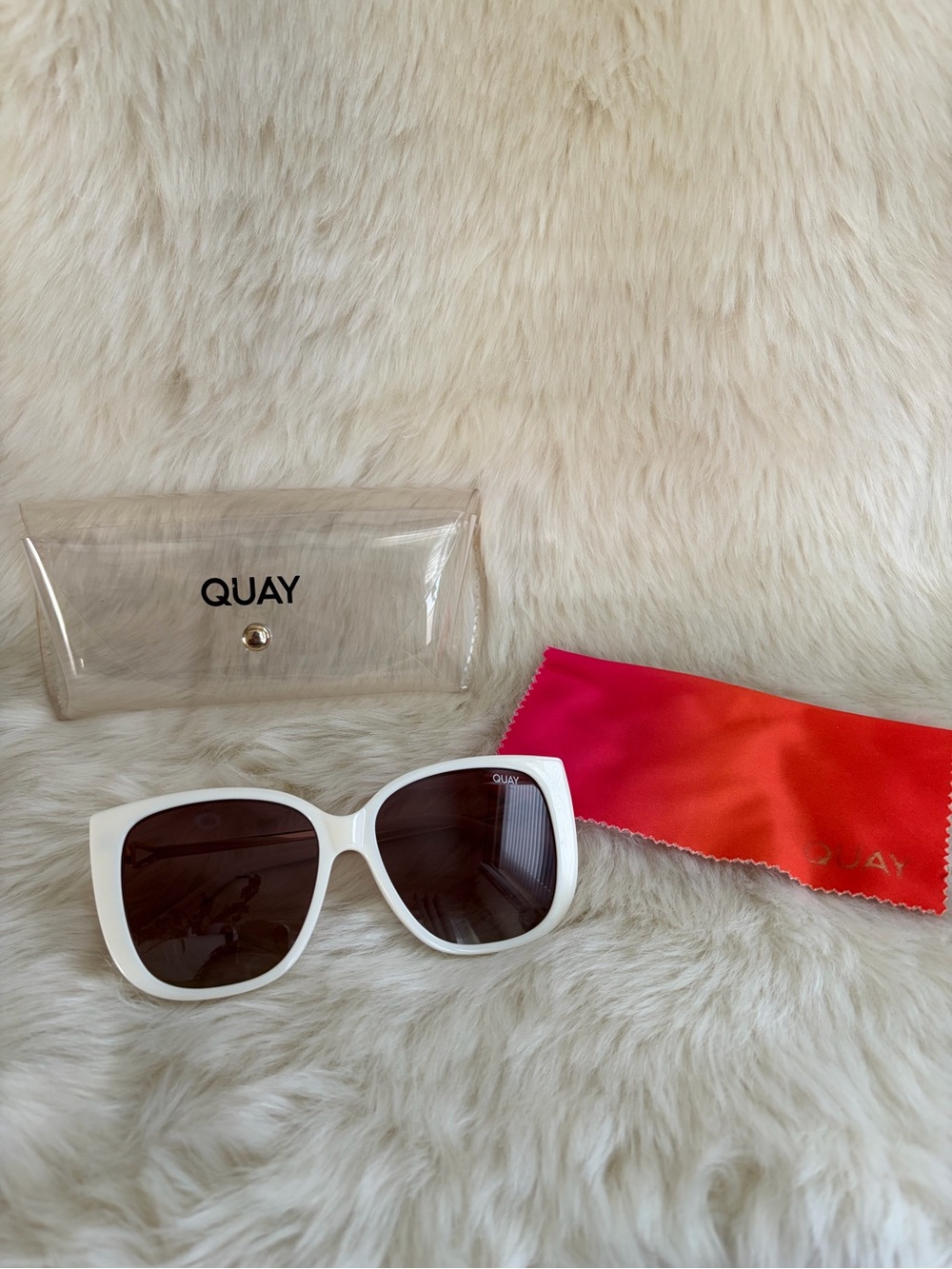 Quay Australia- Ever After- White Square Sunglasses with Dark Lenses